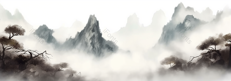 多层山谷云山雾罩中国风水墨画背景,插画/手绘图,插画/手绘图库,插画/手绘图下载,插画/手绘